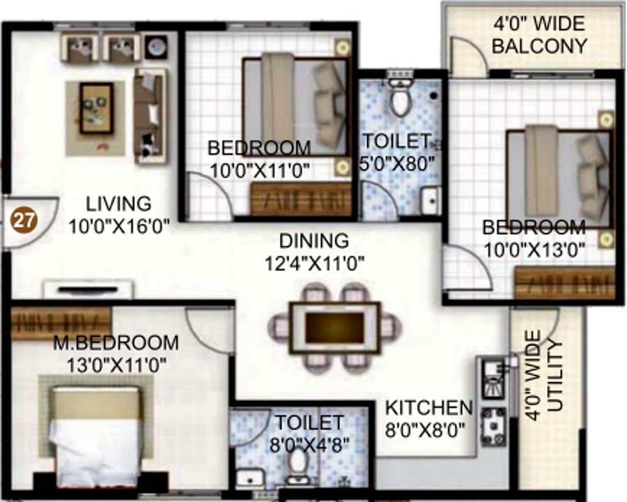 SLS Silicon Valley (3BHK+2T (1,207 sq ft) 1207 sq ft)