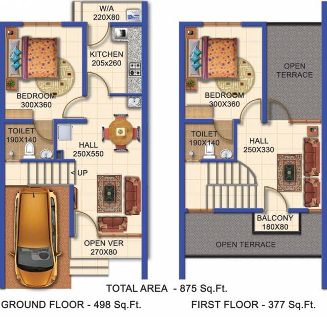 Coral Group Amazon Villas Floor Plan (2BHK+2T (875 sq ft) 875 sq ft)