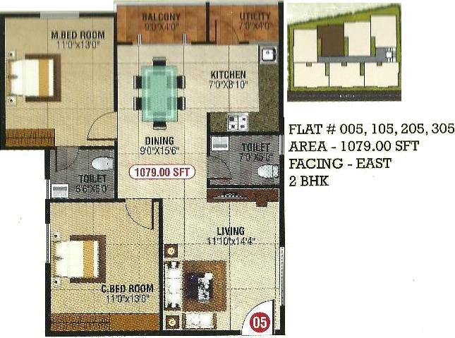 Saranya Silver Stone (2BHK+2T (1,079 sq ft) 1079 sq ft)