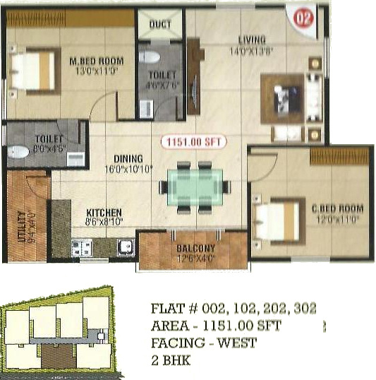 Saranya Silver Stone (2BHK+2T (1,151 sq ft) 1151 sq ft)