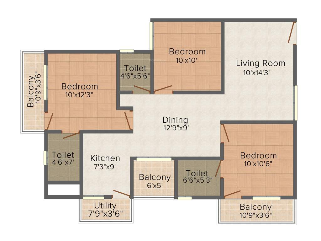 Sowparnika Purple Rose (3BHK+3T (1,365 sq ft) 1365 sq ft)