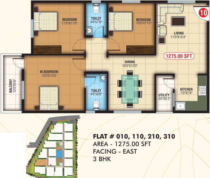 Abhee Prince (3BHK+2T (1,275 sq ft) 1275 sq ft)