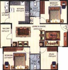 Floor Plan (2BHK+2T (1,162 sq ft) 1162 sq ft) Abhee Builders Vasudhaa Raja Gruha Floor Plan (2BHK+2T (1,162 sq ft) 1162 sq ft)
