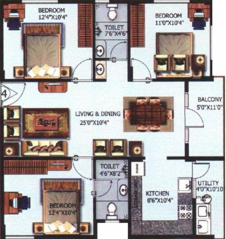 Floor Plan (3BHK+3T (1,180 sq ft) 1180 sq ft) Abhee Builders Vasudhaa Raja Gruha Floor Plan (3BHK+3T (1,180 sq ft) 1180 sq ft)
