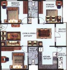 Floor Plan (3BHK+3T (1,180 sq ft) 1180 sq ft) Abhee Builders Vasudhaa Raja Gruha Floor Plan (3BHK+3T (1,180 sq ft) 1180 sq ft)