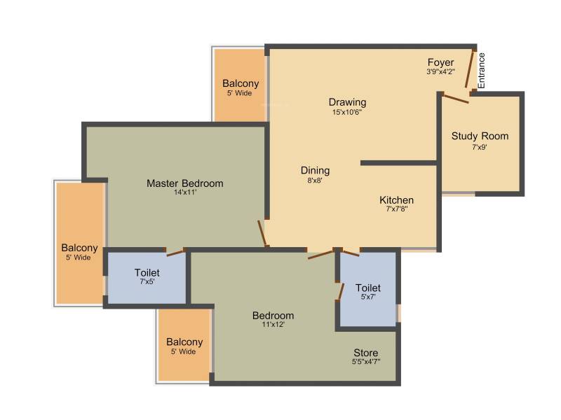 Gaursons 16th Avenue (2BHK+2T (1,205 sq ft)   Study Room 1205 sq ft)