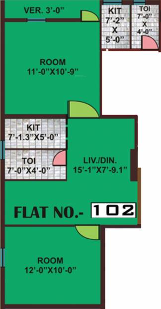 Parivar Enclave Renest Floor Plan (2BHK+1T (705 sq ft) 705 sq ft)