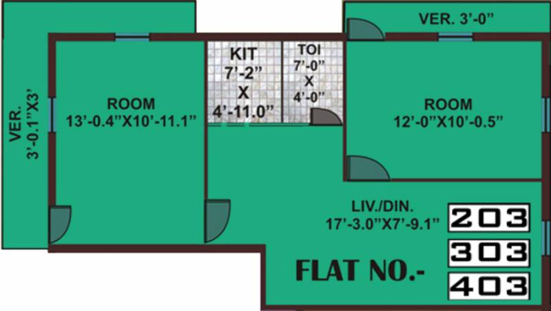 Parivar Enclave Renest Floor Plan (2BHK+1T (851 sq ft) 851 sq ft)