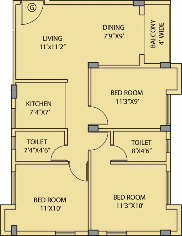 Riya Gitanjali (3BHK+2T (1,108 sq ft) 1108 sq ft)