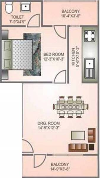 Laxis Infrastructure Pvt Limited Melax Studio Floor Plan (1BHK+1T (650 sq ft) 650 sq ft)