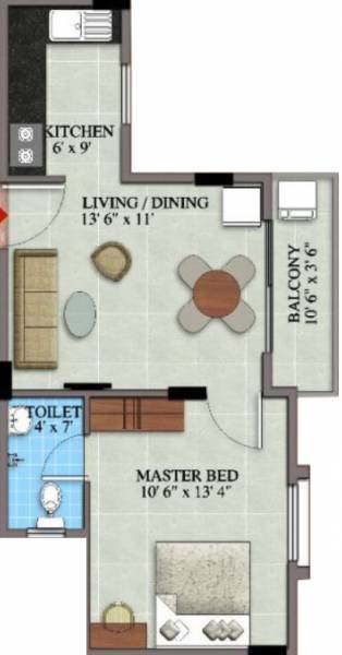 MCB Rock Fort (1BHK+1T (719 sq ft) 719 sq ft)