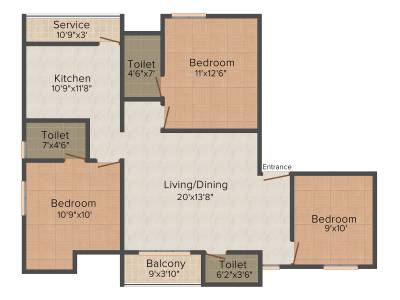 Anitech Blossomm C 3BHK+3T (1,217 sq ft)
