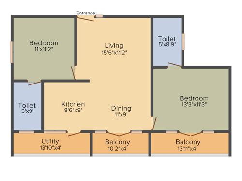 Nishta Residency (2BHK+2T (1,110 sq ft) 1110 sq ft)