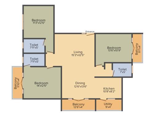 Nishta Residency (3BHK+3T (1,615 sq ft) 1615 sq ft)