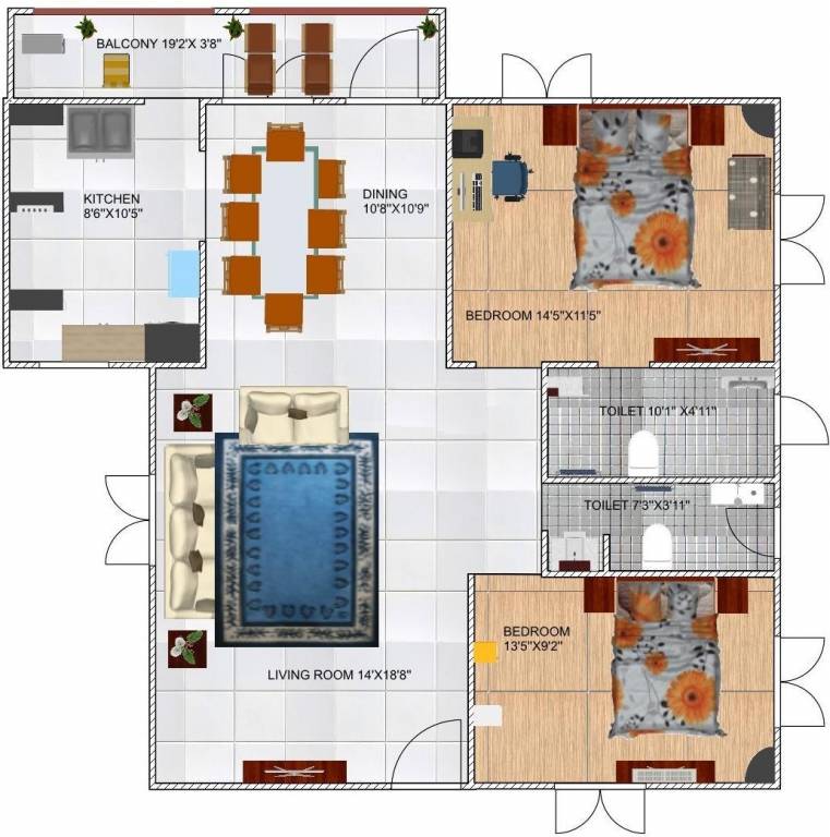 Sahasra Grand (2BHK+2T (1,245 sq ft) 1245 sq ft)