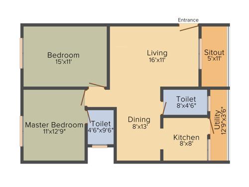Soham Silver Spring (2BHK+2T (1,185 sq ft) 1185 sq ft)