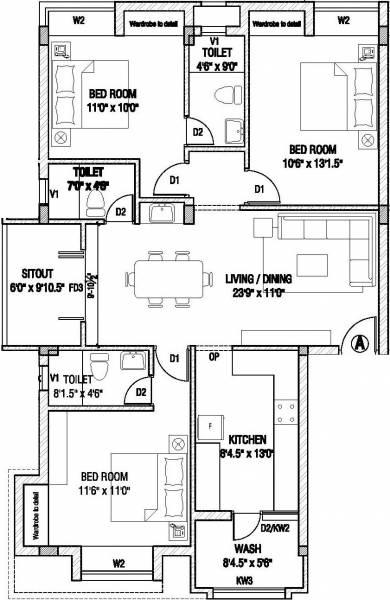 KAECEE Premium Apartments (3BHK+3T (1,469 sq ft) 1469 sq ft)