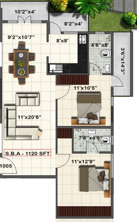 SV Pleasanta (2BHK+2T (1,120 sq ft) 1120 sq ft) SV Pleasanta (2BHK+2T (1,120 sq ft) 1120 sq ft)
