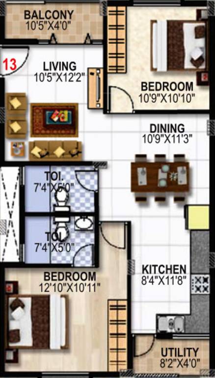 SLS Summer Fields (2BHK+2T (1,072 sq ft) 1072 sq ft)