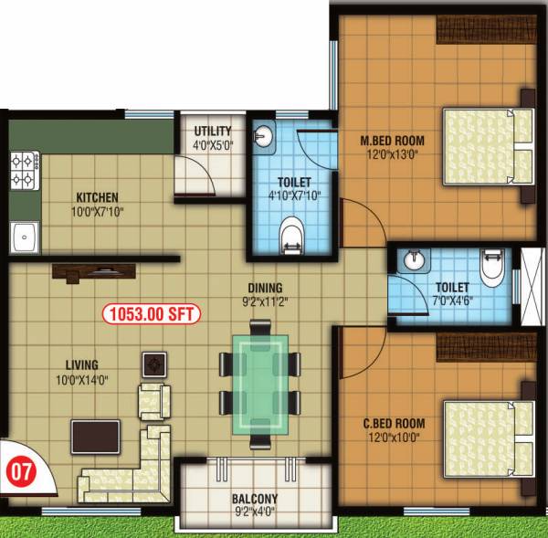 S2 Zinnia (2BHK+2T (1,053 sq ft) 1053 sq ft) S2 Zinnia (2BHK+2T (1,053 sq ft) 1053 sq ft)