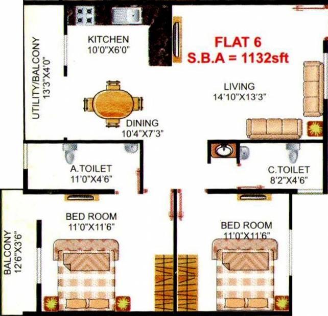 PNR Ushodaya Trinity (2BHK+2T (1,132 sq ft) 1132 sq ft)