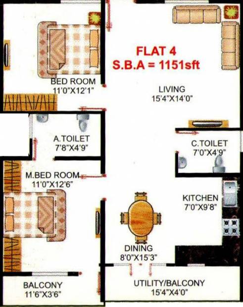 PNR Ushodaya Trinity (2BHK+2T (1,151 sq ft) 1151 sq ft)