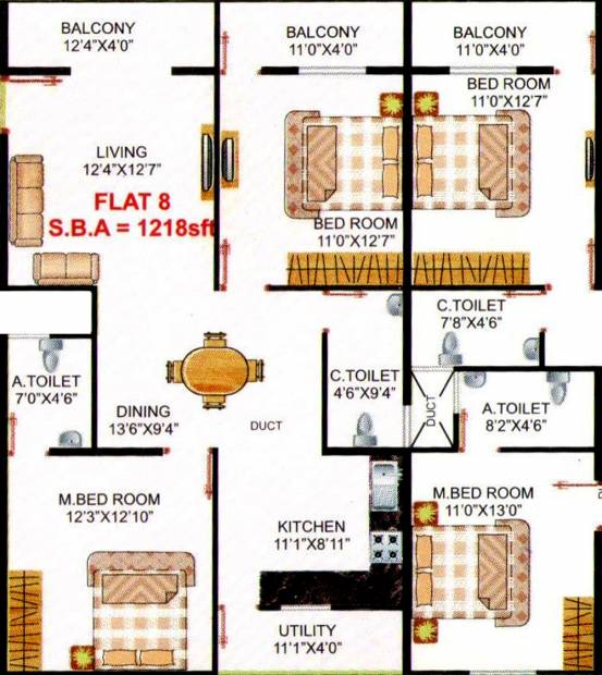 PNR Ushodaya Trinity (2BHK+2T (1,218 sq ft) 1218 sq ft)