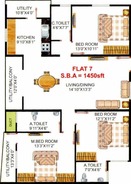 PNR Ushodaya Trinity (3BHK+3T (1,450 sq ft) 1450 sq ft)