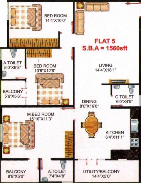 PNR Ushodaya Trinity (3BHK+3T (1,560 sq ft) 1560 sq ft)