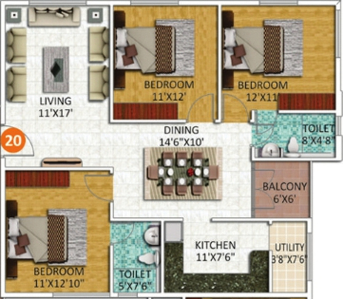 SSVR Laurel (3BHK+2T (1,295 sq ft) 1295 sq ft) SSVR Laurel (3BHK+2T (1,295 sq ft) 1295 sq ft)
