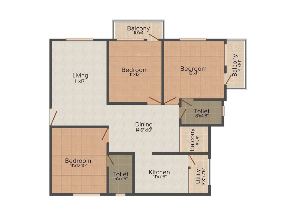 SSVR Laurel 3BHK+2T (1,418 sq ft)