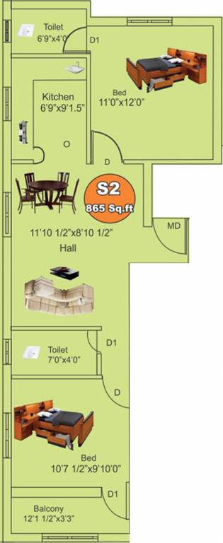 Penthouse Floor Plan (2BHK+2T (865 sq ft) 865 sq ft) Sathyam property Srivari Penthouse Floor Plan (2BHK+2T (865 sq ft) 865 sq ft)