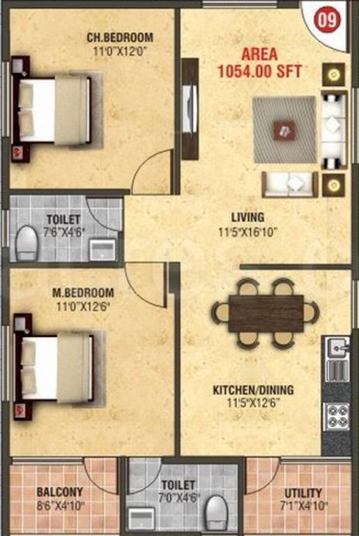 NSR Sarovar (2BHK+2T (1,054 sq ft) 1054 sq ft) NSR Sarovar (2BHK+2T (1,054 sq ft) 1054 sq ft)