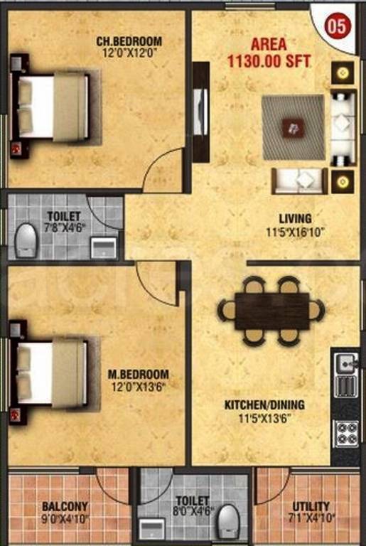 NSR Sarovar (2BHK+2T (1,130 sq ft) 1130 sq ft) NSR Sarovar (2BHK+2T (1,130 sq ft) 1130 sq ft)