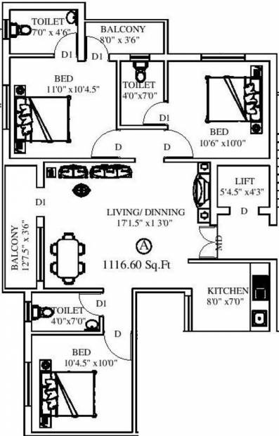 Inforich Divinity (3BHK+3T (1,116 sq ft) 1116 sq ft)