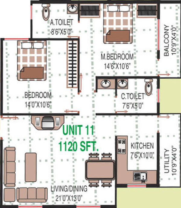 Akul Residency (2BHK+2T (1,120 sq ft) 1120 sq ft)