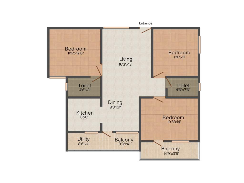 Akul Residency (3BHK+2T (1,260 sq ft) 1260 sq ft)