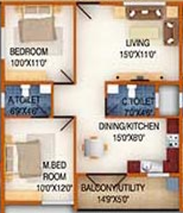 DS DSMAX SILVER WOOD (2BHK+2T (1,058 sq ft) 1058 sq ft)