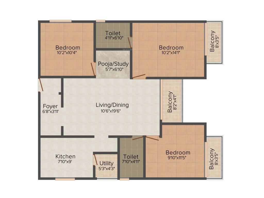 Altius Ardour (3BHK+2T (1,215 sq ft)   Study Room 1215 sq ft)