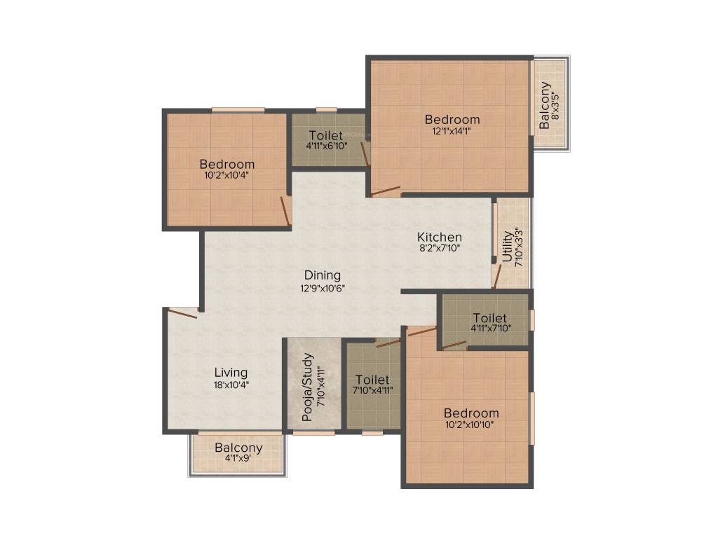 Altius Ardour (3BHK+3T (1,355 sq ft)   Study Room 1355 sq ft)