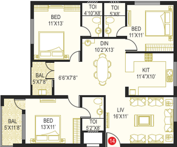 Samhita Royal Splendor (3BHK+3T (1,500 sq ft) 1500 sq ft)