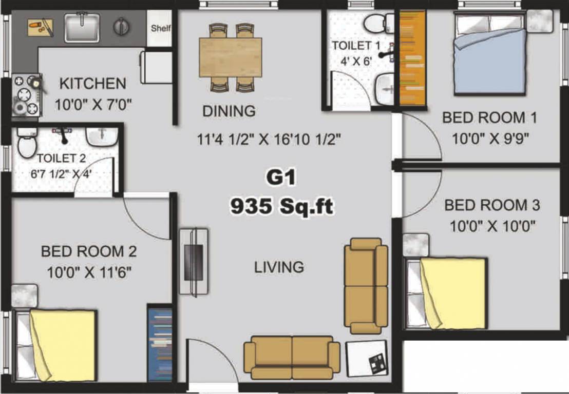 KSD North View (3BHK+2T (935 sq ft) 935 sq ft) KSD North View (3BHK+2T (935 sq ft) 935 sq ft)