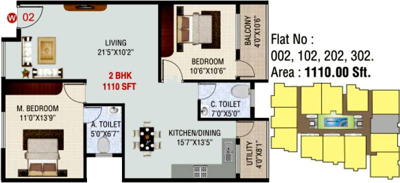 Laxmi Global Meadows (2BHK+2T (1,110 sq ft) 1110 sq ft)