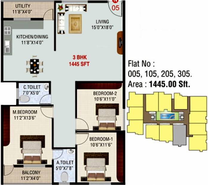 Laxmi Global Meadows (3BHK+2T (1,445 sq ft) 1445 sq ft)