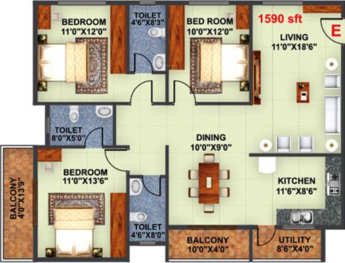 Akshaya Regalia (3BHK+3T (1,590 sq ft) 1590 sq ft)