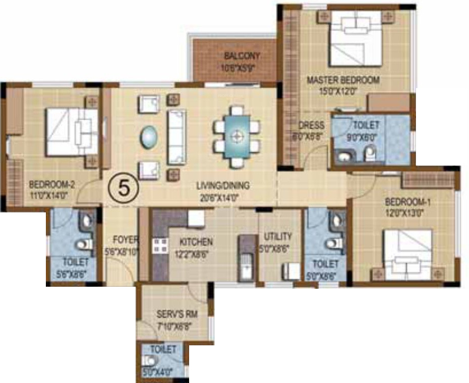 Purva Skydale (3BHK+3T (1,924 sq ft) + Servant Room 1924 sq ft)