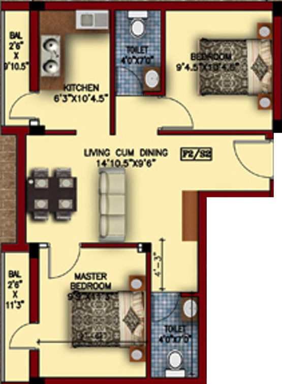 Ram Tulip Garden (2BHK+2T (838 sq ft) 838 sq ft) Ram Tulip Garden (2BHK+2T (838 sq ft) 838 sq ft)