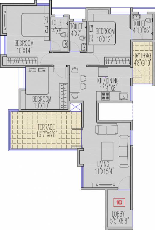 Sunit Saukhyada (3BHK+3T (1,045 sq ft) 1045 sq ft)