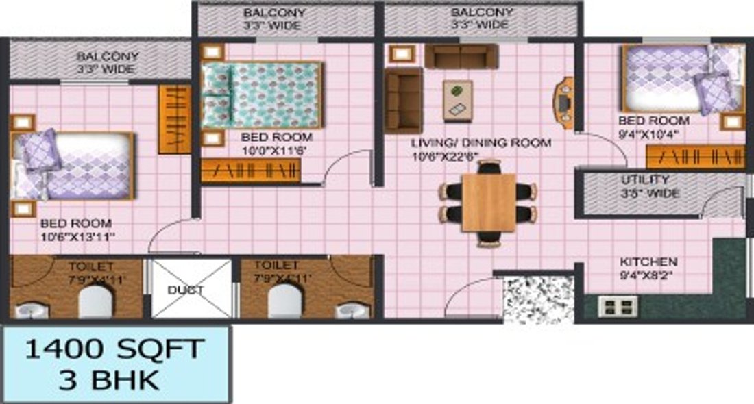 Dreamz Infra Sadan (3BHK+2T (1,400 sq ft) 1400 sq ft)