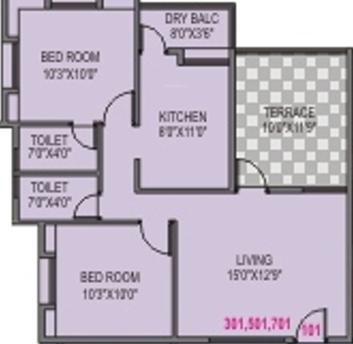 DS Srushti (2BHK+2T (922 sq ft) 922 sq ft)